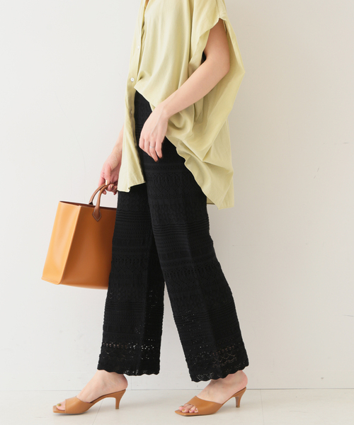 【美品】 SLOBE IENA クロシェニットワイドパンツ インナー付 ブラック SLOBE IENA - 【美品】 SLOBE IENA クロシェニットワイドパンツ