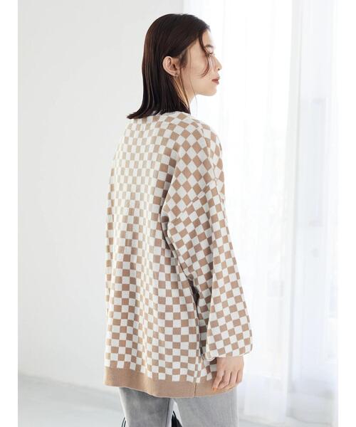 Green Parks(グリーンパークス)の「・SUGAR SPOON チェッカーガラニットカーデ(カーディガン/ボレロ・レディース・ベージュ/オフホワイト/イエロー・FREE)」の16枚目の写真