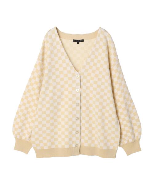 Green Parks(グリーンパークス)の「・SUGAR SPOON チェッカーガラニットカーデ(カーディガン/ボレロ・レディース・ベージュ/オフホワイト/イエロー・FREE)」の15枚目の写真