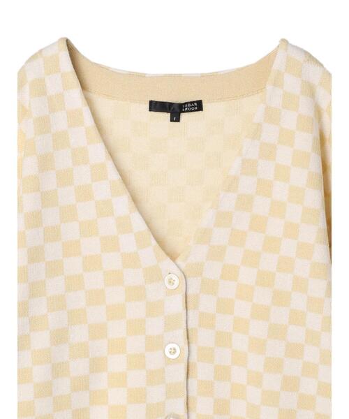 Green Parks(グリーンパークス)の「・SUGAR SPOON チェッカーガラニットカーデ(カーディガン/ボレロ・レディース・ベージュ/オフホワイト/イエロー・FREE)」の13枚目の写真