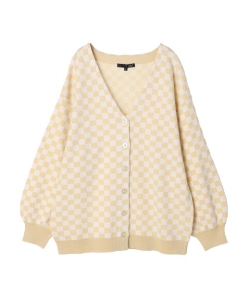Green Parks(グリーンパークス)の「・SUGAR SPOON チェッカーガラニットカーデ(カーディガン/ボレロ・レディース・ベージュ/オフホワイト/イエロー・FREE)」の3枚目の写真