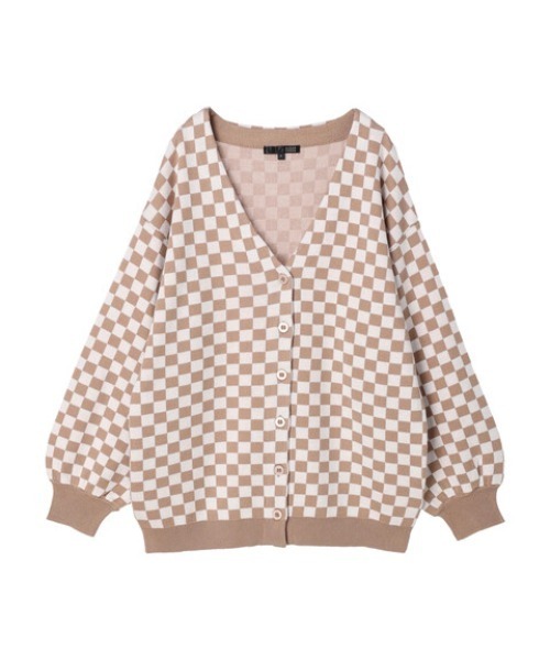 Green Parks(グリーンパークス)の「・SUGAR SPOON チェッカーガラニットカーデ(カーディガン/ボレロ・レディース・ベージュ/オフホワイト/イエロー・FREE)」の4枚目の写真
