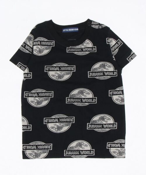 LITTLE BEAR CLUB(リトルベアクラブ)の「天竺ジュラシックワールドロゴ総柄T(Tシャツ/カットソー・キッズ・ホワイト/ブラック・100/130/90/110/120)」の2枚目の写真