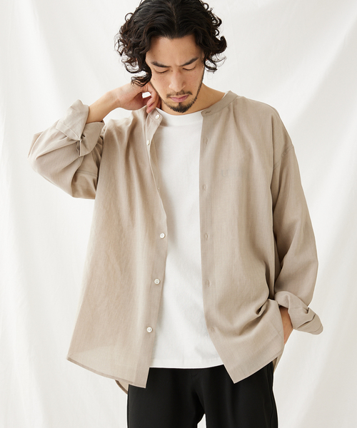 JOURNAL STANDARD(ジャーナルスタンダード)の「【EVALET LIGHT/エバレット ライト】ウォッシャブル バンドカラーシャツ(シャツ/ブラウス・メンズ・ベージュ/グリーン/クリアブラック/グリーン系その他・SMALL/MEDIUM/LARGE)」の2枚目の写真
