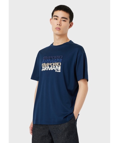 エンポリオ アルマーニ Emporio Tシャツ トップス フェルトレタリング Tシャツ カットソー テンセル混紡 アルマーニ Emporio