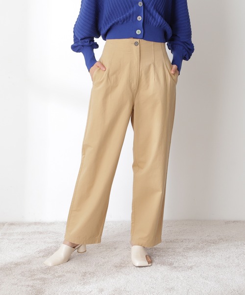 N.（N. Natural Beauty Basic）（エヌエヌナチュラルビューティーベーシック）の「◆ハイウエストカラーストレートパンツ（その他パンツ・レディース・ベージュ/グリーン/ピンク・MEDIUM）」の4枚目の写真