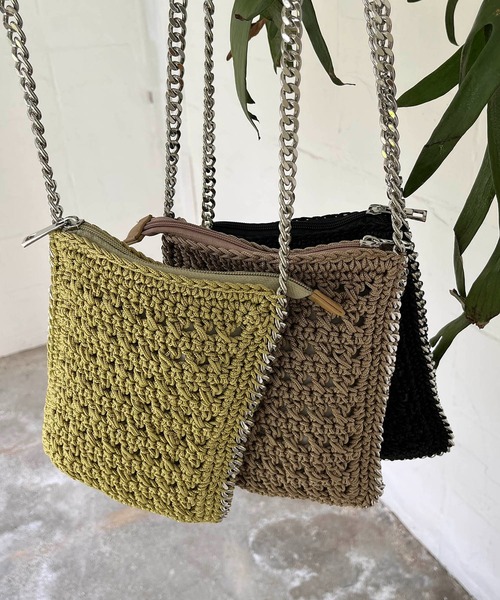 CAPRICIEUX LE'MAGE（カプリシューレマージュ）の「チェーントリム編みショルダーバッグ（ショルダーバッグ・レディース・ブラック/ベージュ/グリーン・FREE）」の6枚目の写真