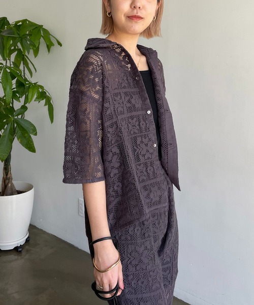 CAPRICIEUX LE'MAGE（カプリシューレマージュ）の「インドパネルレース半袖シャツ（シャツ/ブラウス・レディース・オフホワイト/ブラック・FREE）」の15枚目の写真