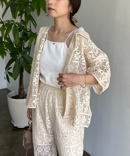 CAPRICIEUX LE'MAGE（カプリシューレマージュ）の「インドパネルレース半袖シャツ（シャツ/ブラウス・レディース・オフホワイト/ブラック・FREE）」の5枚目の写真