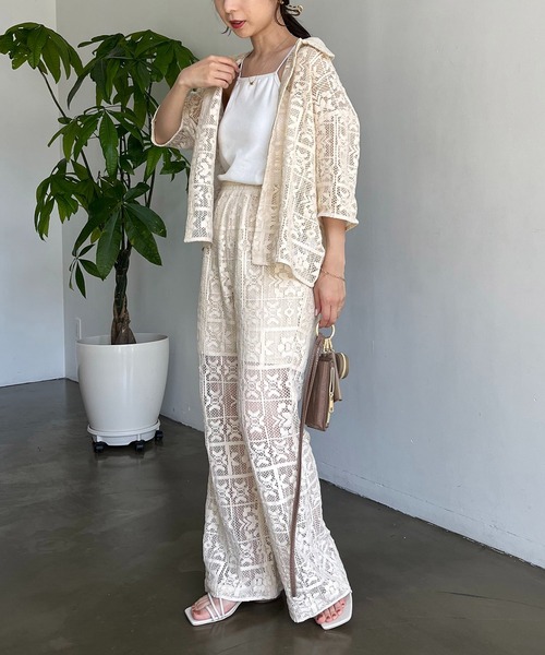 CAPRICIEUX LE'MAGE（カプリシューレマージュ）の「インドパネルレース半袖シャツ（シャツ/ブラウス・レディース・オフホワイト/ブラック・FREE）」の9枚目の写真