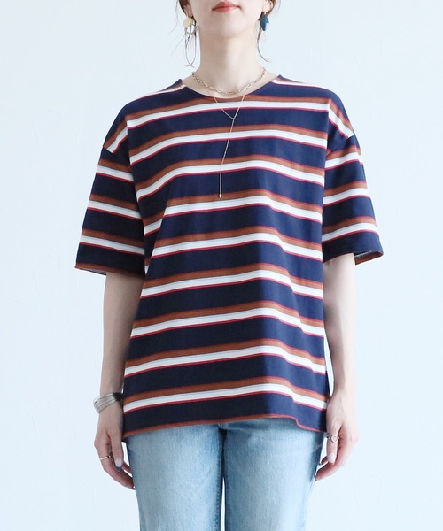 reca（レカ）の「マルチボーダーTシャツ（Tシャツ/カットソー・レディース・グレイッシュベージュ/オフホワイト/ネイビー・FREE）」の6枚目の写真