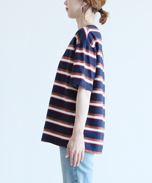 reca（レカ）の「マルチボーダーTシャツ（Tシャツ/カットソー・レディース・グレイッシュベージュ/オフホワイト/ネイビー・FREE）」の7枚目の写真