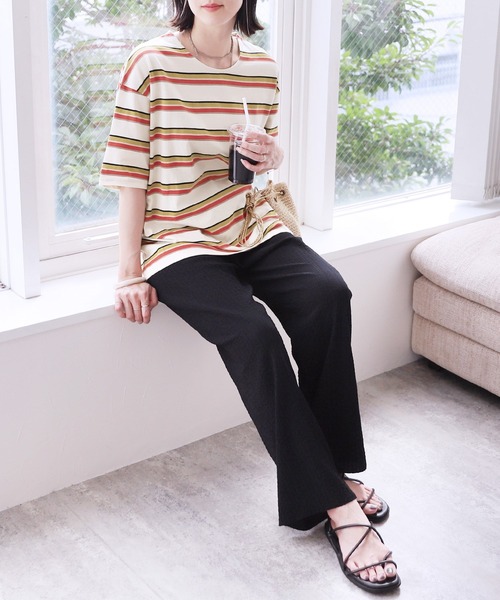reca（レカ）の「マルチボーダーTシャツ（Tシャツ/カットソー・レディース・グレイッシュベージュ/オフホワイト/ネイビー・FREE）」の21枚目の写真