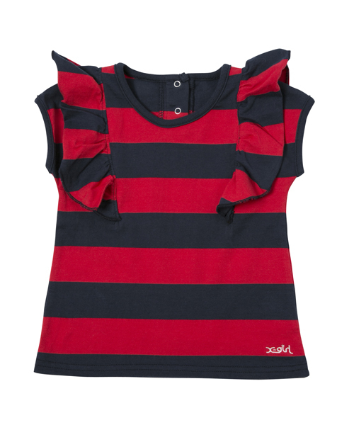 X-girl Stages（エックスガールステージス）の「【VERY(ベリー)5月号掲載商品】STRIPED FRILL TOP(4T～7T)（Tシャツ/カットソー・キッズ・アッシュ/レッド/ブルー・5T/4T/7T/6T）」の3枚目の写真
