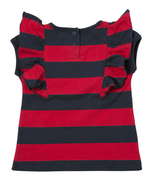 X-girl Stages（エックスガールステージス）の「【VERY(ベリー)5月号掲載商品】STRIPED FRILL TOP(4T～7T)（Tシャツ/カットソー・キッズ・アッシュ/レッド/ブルー・5T/4T/7T/6T）」の4枚目の写真
