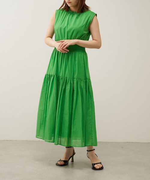 Lui's（ルイス）の「シャーリングコットンワンピース（ワンピース・レディース・ブラック/グリーン・FREE）」の4枚目の写真