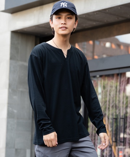 Blue Standard （ブルースタンダード）の「【Blue Standard/ブルースタンダード】ZEROSTAIN ゼロステイン 汗染みの目立ちにくいTシャツ UVカット 撥水性 汚れが付きにくい　キーネックロンT（Tシャツ/カットソー・メンズ・杢グレー/ホワイト/ダークブルー/ブラック/チャコールグレー・MEDIUM/X-LARGE/LARGE）」の14枚目の写真