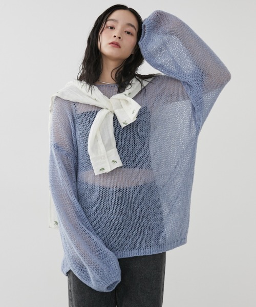 Aunt Marie's(アントマリーズ)の「【ロングセラー/新色追加!】シアーメッシュルーズニット(ニット/セーター・レディース・ブラック/ベージュ/グリーン/ブラウン/ピンク/ミント/アイボリー/ライトグレー/ライトブルー/モカ/ブルー/グレー系その他/イエロー/オレンジ/サックスブルー/ライトピンク/ネイビー・FREE)」の13枚目の写真