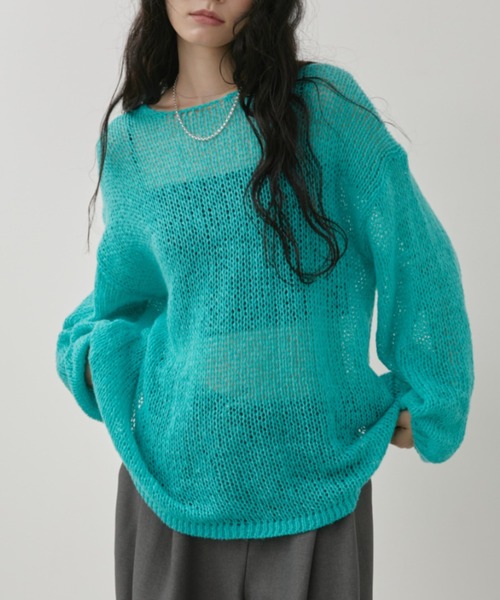 Aunt Marie's(アントマリーズ)の「【ロングセラー/新色追加!】シアーメッシュルーズニット(ニット/セーター・レディース・ブラック/ベージュ/グリーン/ブラウン/ピンク/ミント/アイボリー/ライトグレー/ライトブルー/モカ/ブルー/グレー系その他/イエロー/オレンジ/サックスブルー/ライトピンク/ネイビー・FREE)」の21枚目の写真