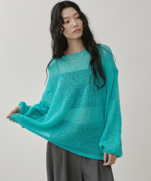 Aunt Marie's(アントマリーズ)の「【ロングセラー/新色追加!】シアーメッシュルーズニット(ニット/セーター・レディース・ブラック/ベージュ/グリーン/ブラウン/ピンク/ミント/アイボリー/ライトグレー/ライトブルー/モカ/ブルー/グレー系その他/イエロー/オレンジ/サックスブルー/ライトピンク/ネイビー・FREE)」の20枚目の写真