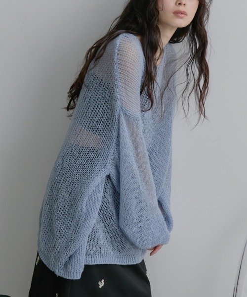 Aunt Marie's（アントマリーズ）の「【ロングセラー/新色追加！】シアーメッシュルーズニット（ニット/セーター・レディース・ブラック/ベージュ/グリーン/ブラウン/ピンク/ミント/アイボリー/ライトグレー/ライトブルー/モカ/ブルー/グレー系その他/イエロー/オレンジ/サックスブルー/ライトピンク/ネイビー・FREE）」の19枚目の写真