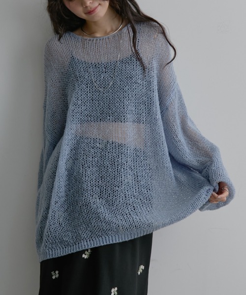 Aunt Marie's（アントマリーズ）の「【ロングセラー/新色追加！】シアーメッシュルーズニット（ニット/セーター・レディース・ブラック/ベージュ/グリーン/ブラウン/ピンク/ミント/アイボリー/ライトグレー/ライトブルー/モカ/ブルー/グレー系その他/イエロー/オレンジ/サックスブルー/ライトピンク/ネイビー・FREE）」の18枚目の写真