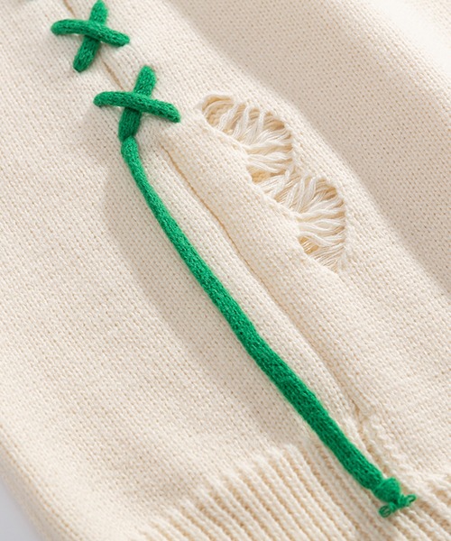 HOOK（フック）の「【HOOK】ダメージ加工Vネックニットベスト（ベスト・メンズ・ライトベージュ/ブラック・M/L/XL）」の10枚目の写真