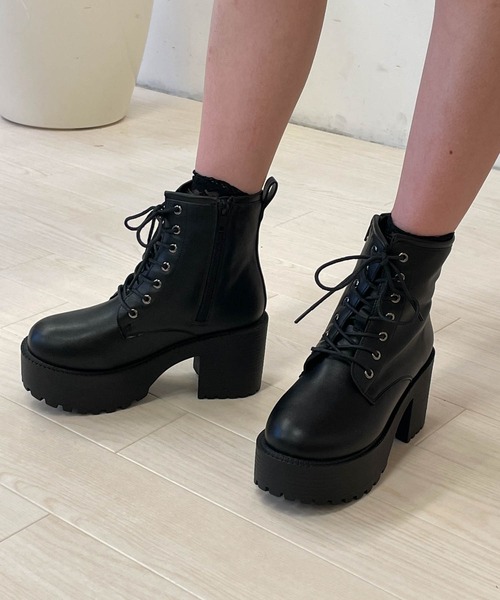 WEGO（ウィゴー）の「WEGO/レースアップヒールブーツ（ブーツ・レディース・ブラック・MEDIUM/LARGE）」の5枚目の写真