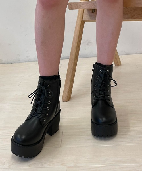 WEGO（ウィゴー）の「WEGO/レースアップヒールブーツ（ブーツ・レディース・ブラック・MEDIUM/LARGE）」の6枚目の写真