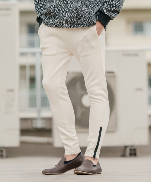CAMBIO(カンビオ)の「mp10333-Bonding Kanoko Skinny Silhouette Pants パンツ(その他パンツ・メンズ・ダークブルー/アイボリー/ブラック・M/L/S)」の2枚目の写真