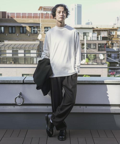 NAVY（ネイビー）の「無地スムースモックネックロングスリーブTシャツ（Tシャツ/カットソー・メンズ・ホワイト/チャコール/ブラウン/ブルー/ブラック・L/XL/S/M）」の19枚目の写真