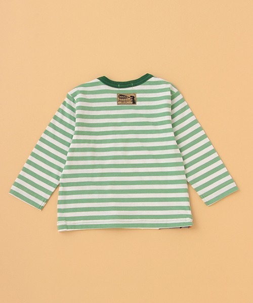 kladskap(クレードスコープ)の「恐竜アップリケボーダー長袖Tシャツ(Tシャツ/カットソー・キッズ・アイボリー/グリーン・80cm/90cm/100cm/120cm/110cm)」の4枚目の写真
