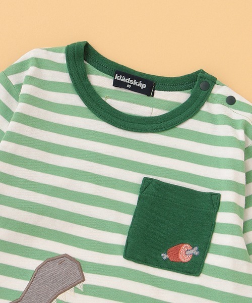 kladskap(クレードスコープ)の「恐竜アップリケボーダー長袖Tシャツ(Tシャツ/カットソー・キッズ・アイボリー/グリーン・80cm/90cm/100cm/120cm/110cm)」の5枚目の写真