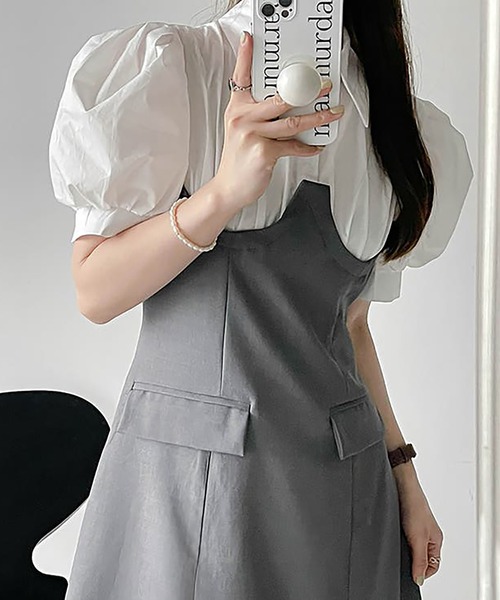 Girly Doll(ガーリードール)の「フェイクツーピースパフスリワンピース(ワンピース・レディース・ブラック/グレー・F)」の20枚目の写真