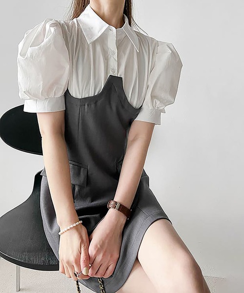 Girly Doll(ガーリードール)の「フェイクツーピースパフスリワンピース(ワンピース・レディース・ブラック/グレー・F)」の21枚目の写真