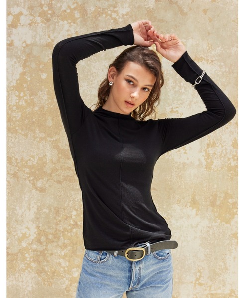 ALEXIA STAM（アリシアスタン）の「Basic Sheer High Neck Long Sleeve Top/ベーシックシアーハイネックロングスリーブトップ（Tシャツ/カットソー・レディース・ホワイト/ブラック/グレイッシュベージュ・FREE）」の2枚目の写真