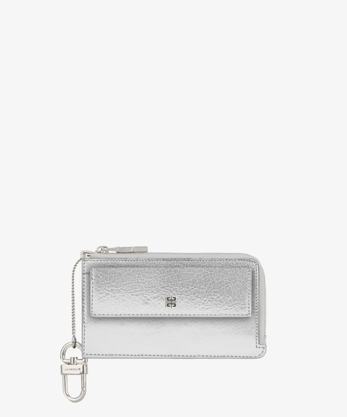 4G zipped card holder in metallized leather