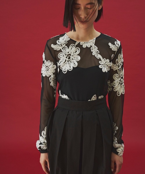 yae（ヤエ）の「テープ刺繍チュールトップス（シャツ/ブラウス・レディース・ホワイト/その他/ブラック・FREE）」の11枚目の写真