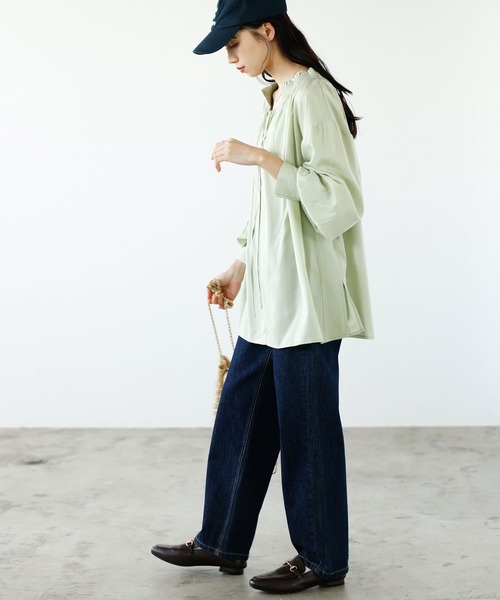 GeeRA（ジーラ）の「リボン付スキッパーブラウス（シャツ/ブラウス・レディース・アイボリー/ライトグリーン・MEDIUM/LARGE）」の10枚目の写真