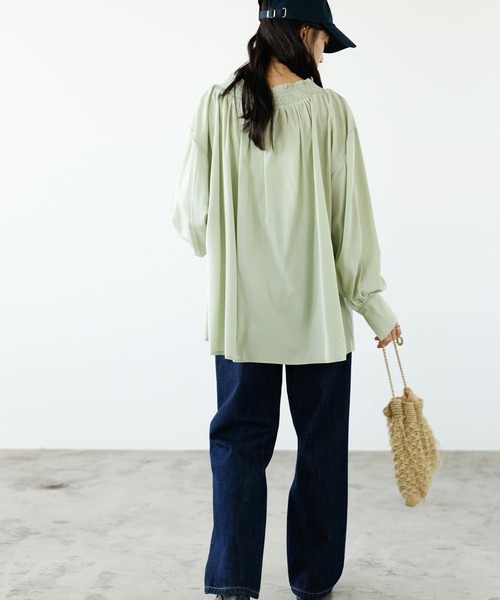 GeeRA（ジーラ）の「リボン付スキッパーブラウス（シャツ/ブラウス・レディース・アイボリー/ライトグリーン・MEDIUM/LARGE）」の11枚目の写真