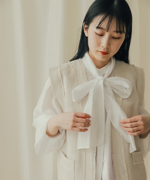 SENSE OF PLACE by URBAN RESEARCH（センスオブプレイスバイアーバンリサーチ）の「2WAYボウタイブラウス（シャツ/ブラウス・レディース・ホワイト/チェック/ベージュ・ONE）」の17枚目の写真