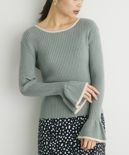 Petit fleur(プチフルール)の「・Petit Fleur フリルソデニットプルオーバー(ニット/セーター・レディース・ブラック/オフホワイト/ミント・FREE)」の3枚目の写真