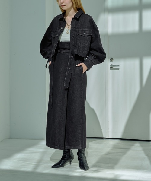 ワックス加工 ブラックデニムジャケット モード ストリート 短丈 ワックス加工 ブラックデニムジャケット モード ストリート 短丈