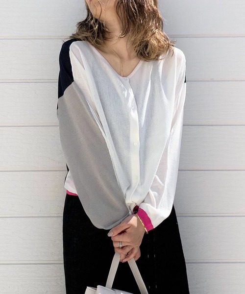 Q（キュー）の「2wayドルマンカーディガン（カーディガン/ボレロ・レディース・ライム/チャコールグレー/アイボリー・MEDIUM）」の2枚目の写真