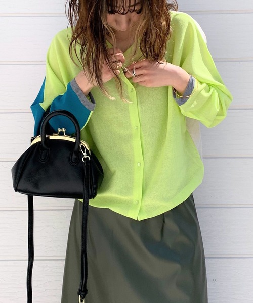 Q（キュー）の「2wayドルマンカーディガン（カーディガン/ボレロ・レディース・ライム/チャコールグレー/アイボリー・MEDIUM）」の14枚目の写真