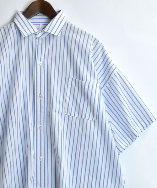 おしゃれスタ（オシャレスタ）の「ブロードビッグレギュラーカラー半袖シャツ【IR】（シャツ/ブラウス・メンズ・ブルー系その他/イエロー系その他/ホワイト系その他/サックスブルー/ブラック系その他/パープル系その他/グリーン/グレイッシュベージュ/ブラック/グリーン系その他/ホワイト・M/L/XL）」の3枚目の写真