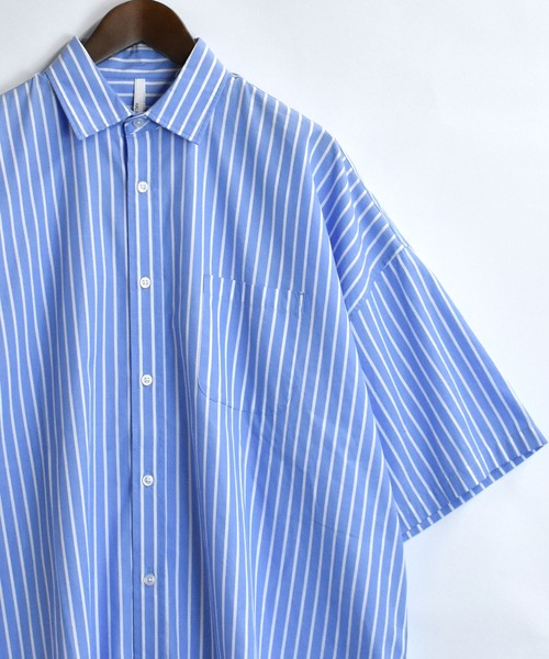 おしゃれスタ（オシャレスタ）の「ブロードビッグレギュラーカラー半袖シャツ【IR】（シャツ/ブラウス・メンズ・ブルー系その他/イエロー系その他/ホワイト系その他/サックスブルー/ブラック系その他/パープル系その他/グリーン/グレイッシュベージュ/ブラック/グリーン系その他/ホワイト・M/L/XL）」の9枚目の写真