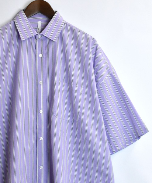 おしゃれスタ（オシャレスタ）の「ブロードビッグレギュラーカラー半袖シャツ【IR】（シャツ/ブラウス・メンズ・ブルー系その他/イエロー系その他/ホワイト系その他/サックスブルー/ブラック系その他/パープル系その他/グリーン/グレイッシュベージュ/ブラック/グリーン系その他/ホワイト・M/L/XL）」の10枚目の写真