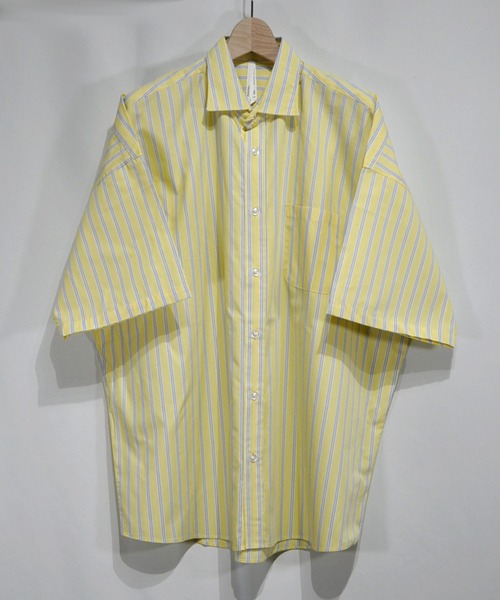 おしゃれスタ（オシャレスタ）の「ブロードビッグレギュラーカラー半袖シャツ【IR】（シャツ/ブラウス・メンズ・ブルー系その他/イエロー系その他/ホワイト系その他/サックスブルー/ブラック系その他/パープル系その他/グリーン/グレイッシュベージュ/ブラック/グリーン系その他/ホワイト・M/L/XL）」の11枚目の写真