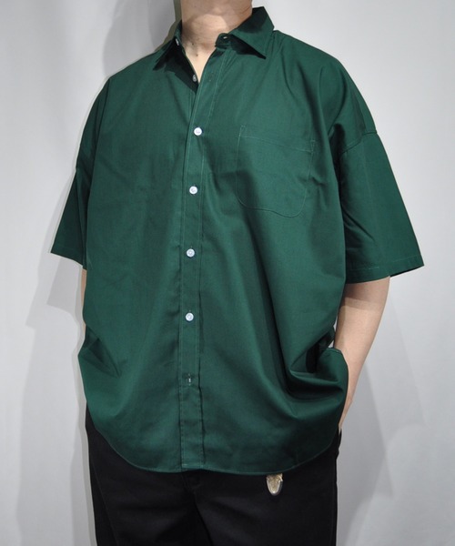 おしゃれスタ（オシャレスタ）の「ブロードビッグレギュラーカラー半袖シャツ【IR】（シャツ/ブラウス・メンズ・ブルー系その他/イエロー系その他/ホワイト系その他/サックスブルー/ブラック系その他/パープル系その他/グリーン/グレイッシュベージュ/ブラック/グリーン系その他/ホワイト・M/L/XL）」の20枚目の写真